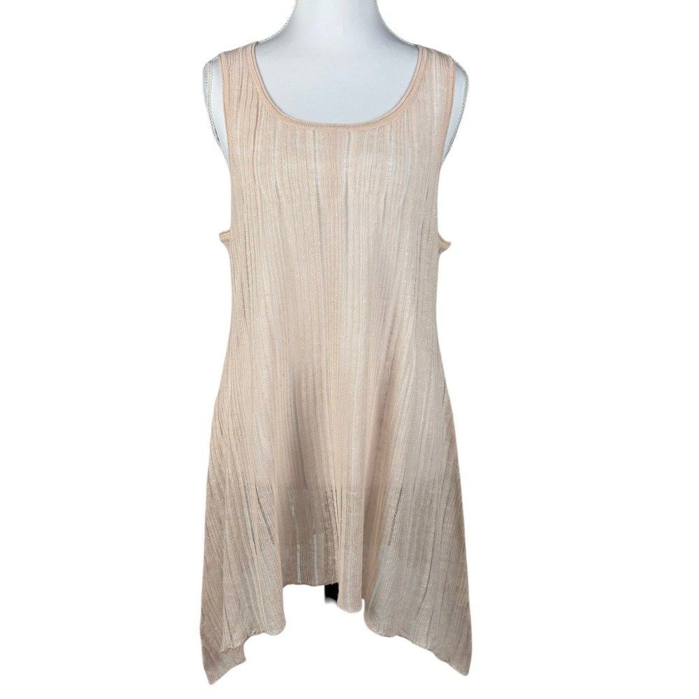 Eileen Fisher Linen Silk Open‎ Knit Tunic Tank Womens M Pink Sheer Lagenlook